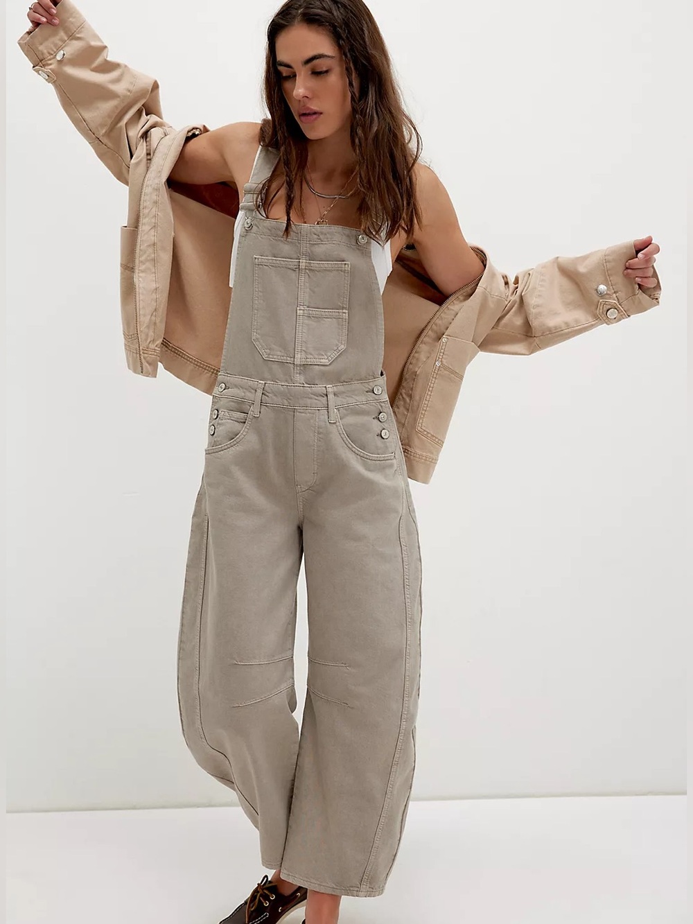 Free People We The Free Lucky You Good Luck Barrel Overalls Cobblestone Small